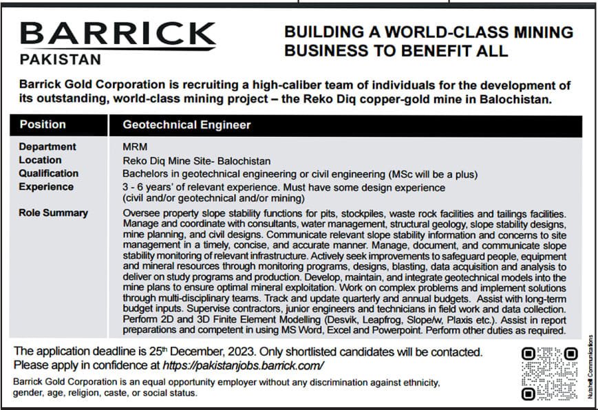 Barrick Pakistan Balochistan Jobs 2023 Jobs 2023 — original advertisement