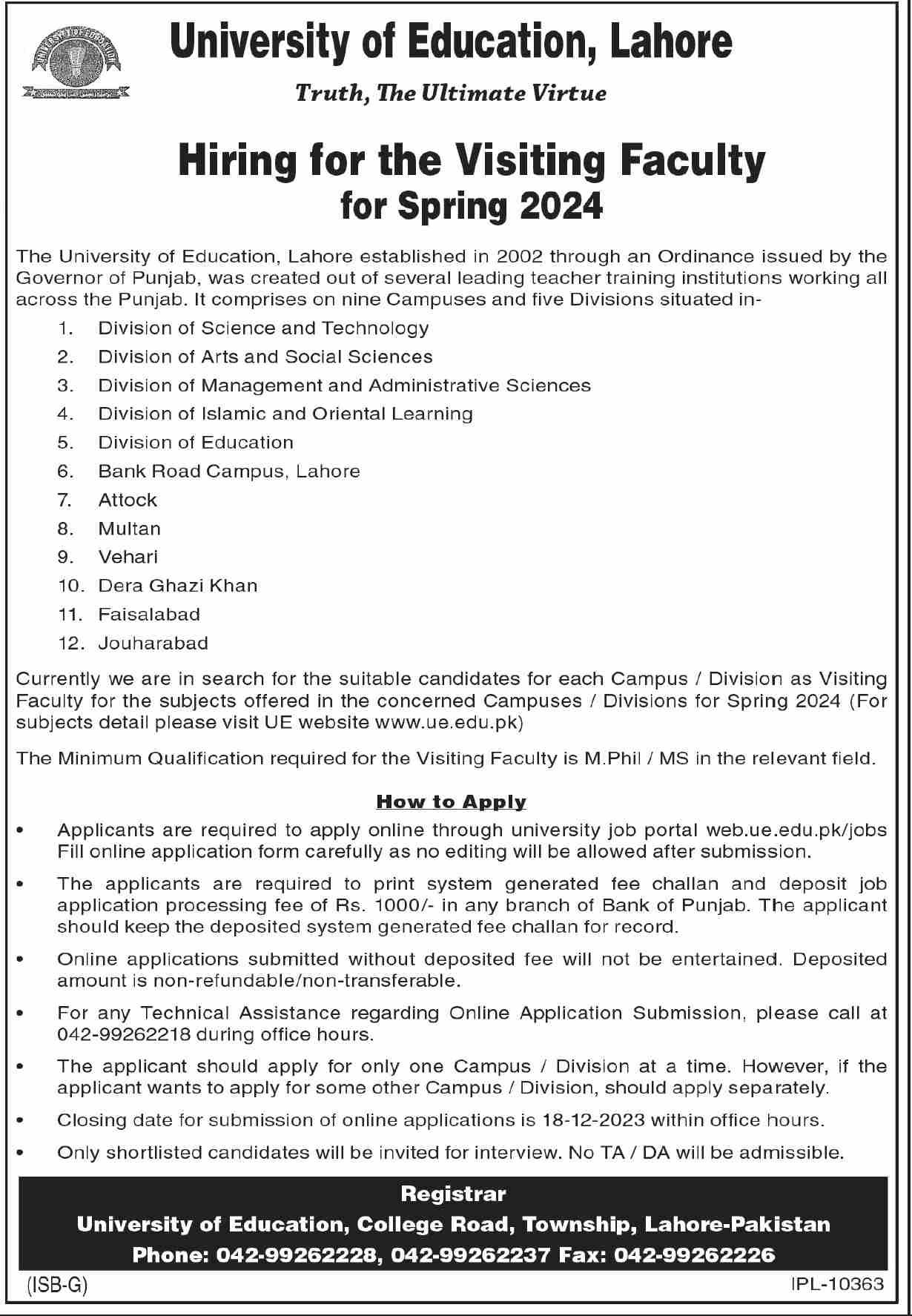 University Of Education Lahore Punjab Jobs 2023 Jobs 2023 — original advertisement