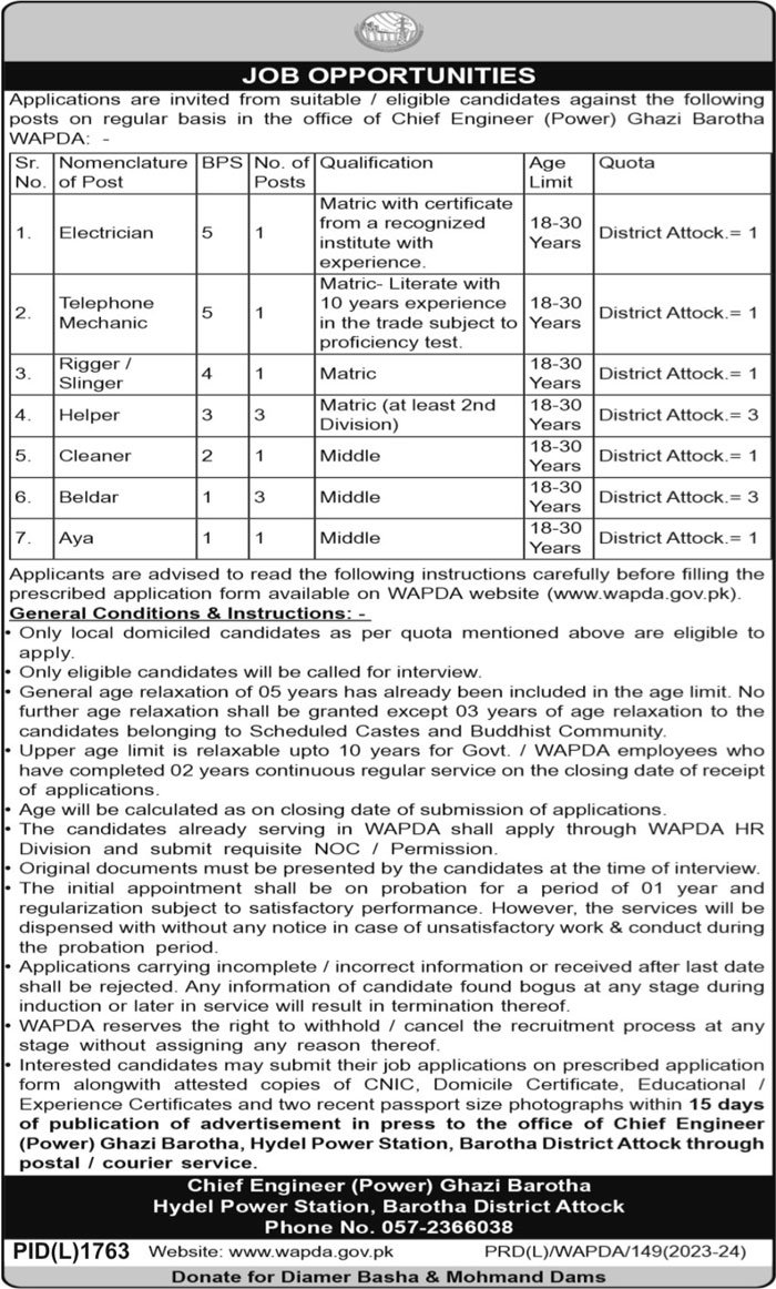 Water And Power Development Authority Attock Punjab Jobs Jobs 2023 — original advertisement