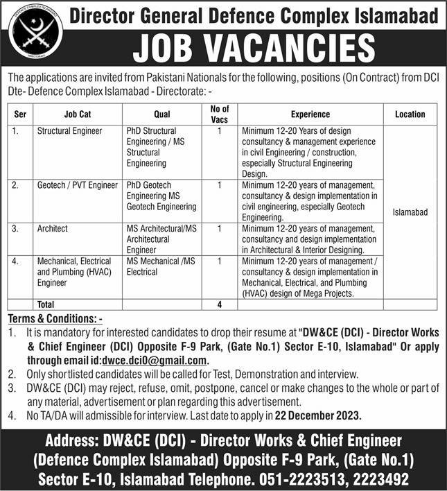Director General Defence Complex Islamabad Jobs 2023 Jobs 2023 — original advertisement