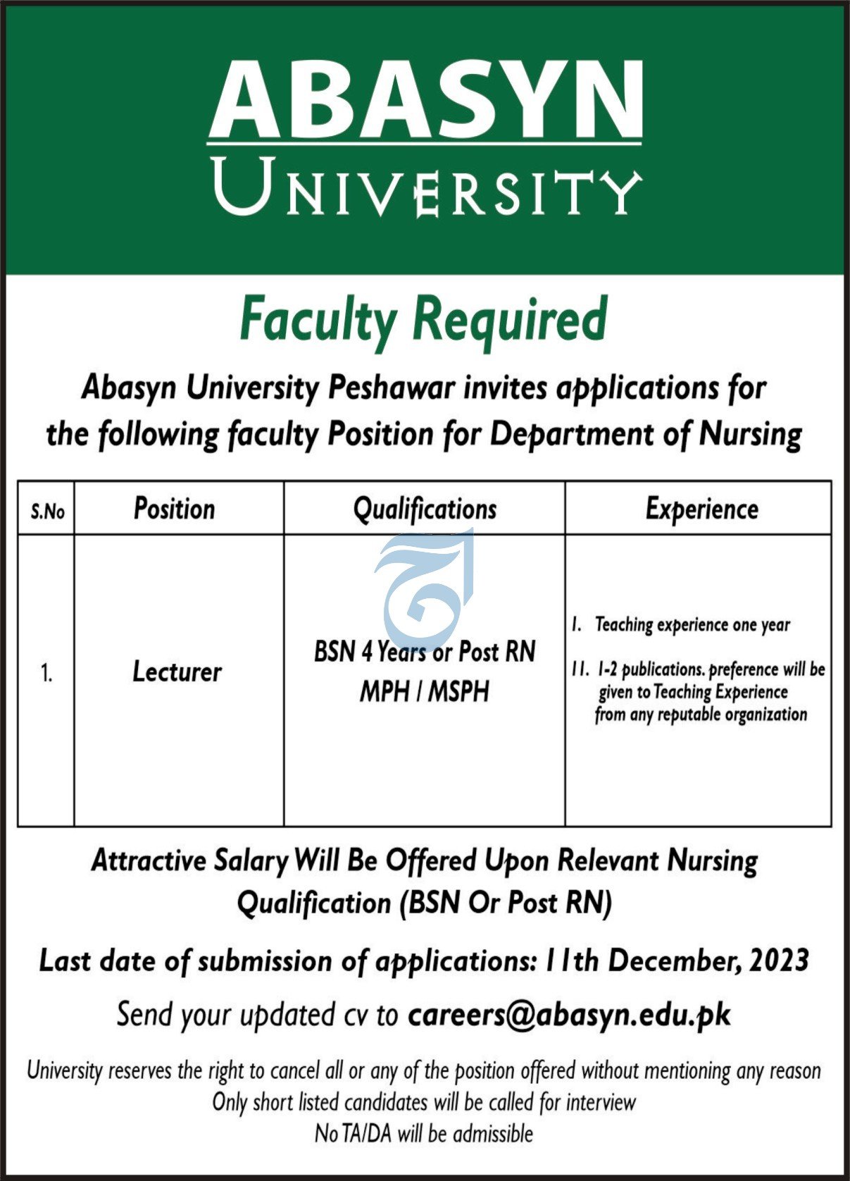 Abasyn University Peshawar Khyber Pakhtunkhwa Jobs 2023 Jobs 2023 — original advertisement