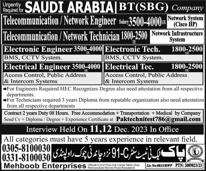 Telecommunication Engineer & Network Engineer Jobs 2023 – Pak Techni Test Center Jobs 2023 — original advertisement