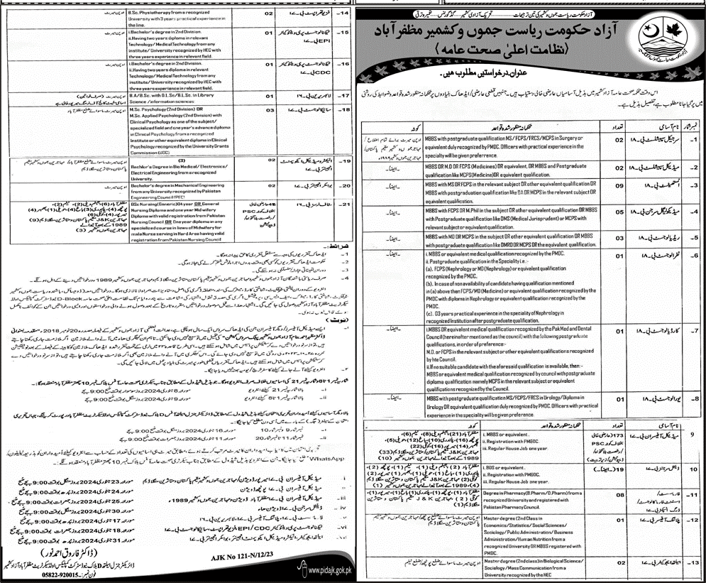 Public Health Department Muzaffarabad Jobs 2023 – Public Health Nursing Mirpur Azad Kashmir Jobs 2023 — original advertisement