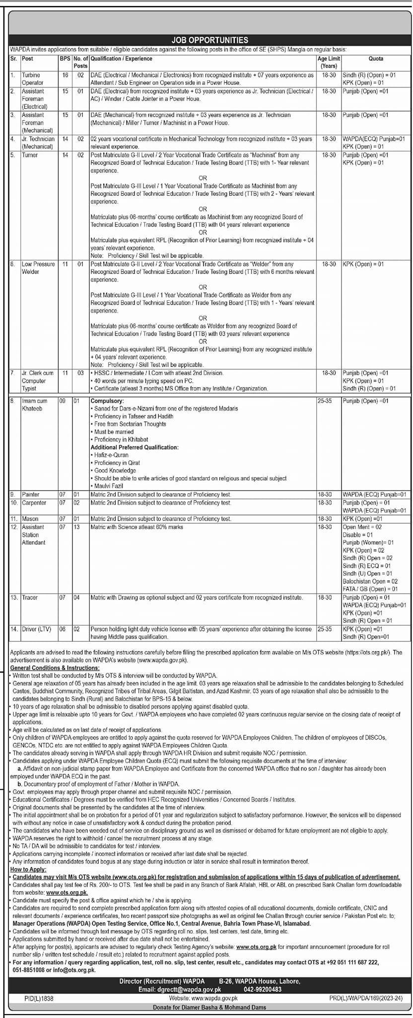 Water and Power Development Authority Lahore Jobs 2023 Jobs 2023 — original advertisement