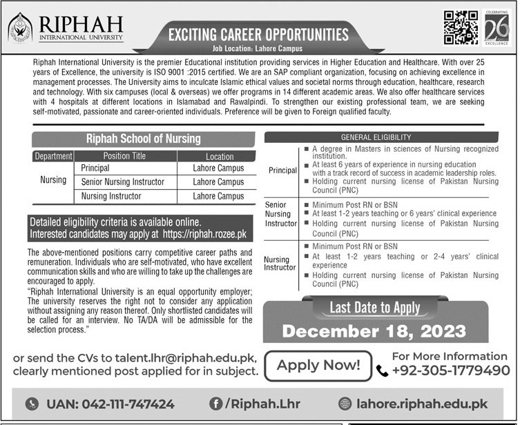 Riphah International University RIU Jobs 2023 Jobs 2023 — original advertisement