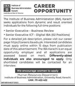 Institute Of Business Administration IBA Jobs 2023 – IBA Karachi Jobs 2023 — original advertisement