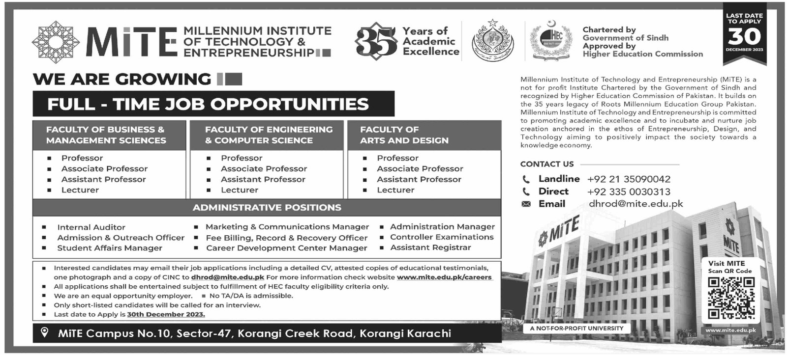 Millennium Institute of Technology & Entrepreneurship Jobs – Private Sector Organization Jobs 2023 — original advertisement
