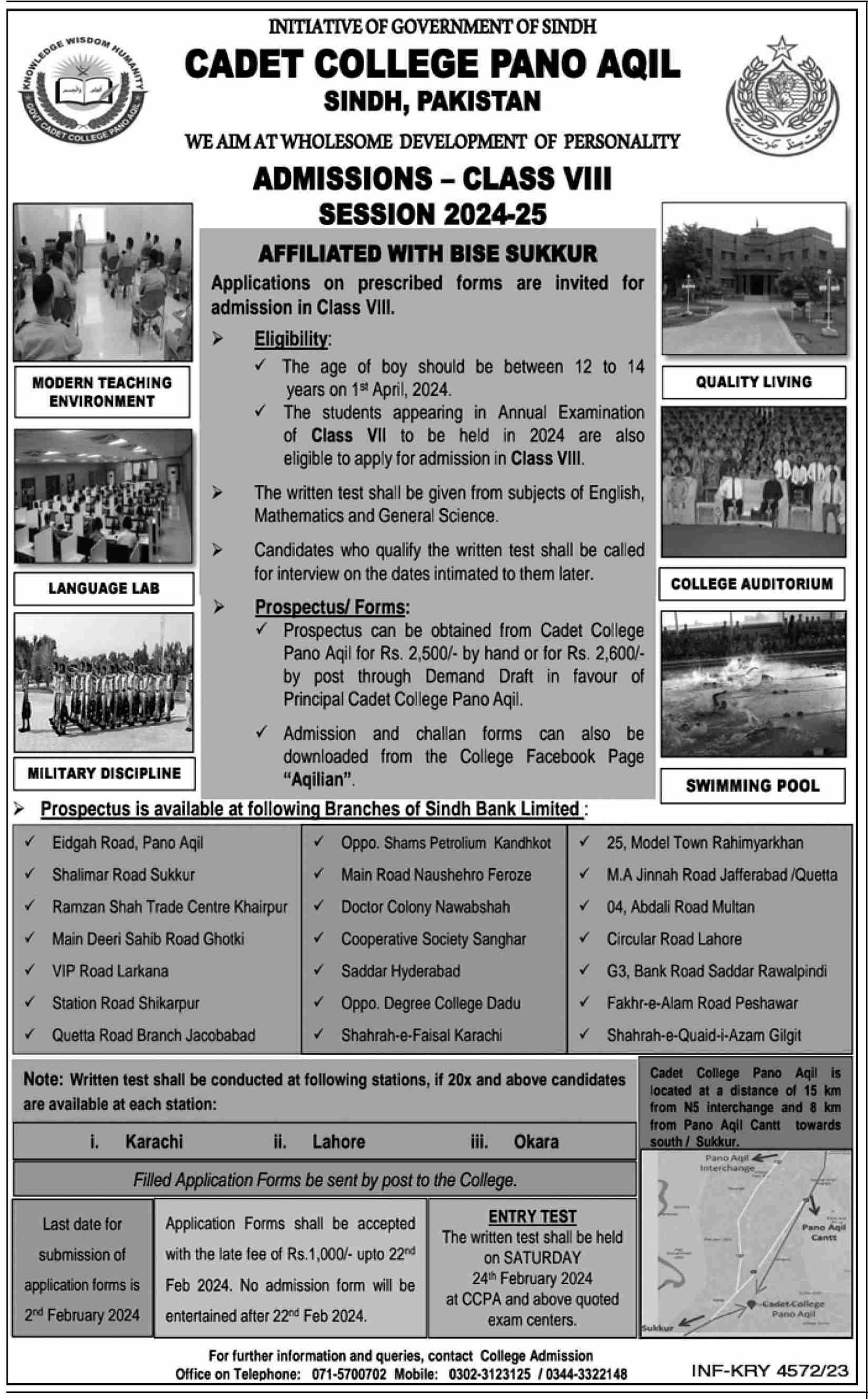 Admissions Open in Cadet College Pano aqil 2023 Admissions 2023 — original advertisement