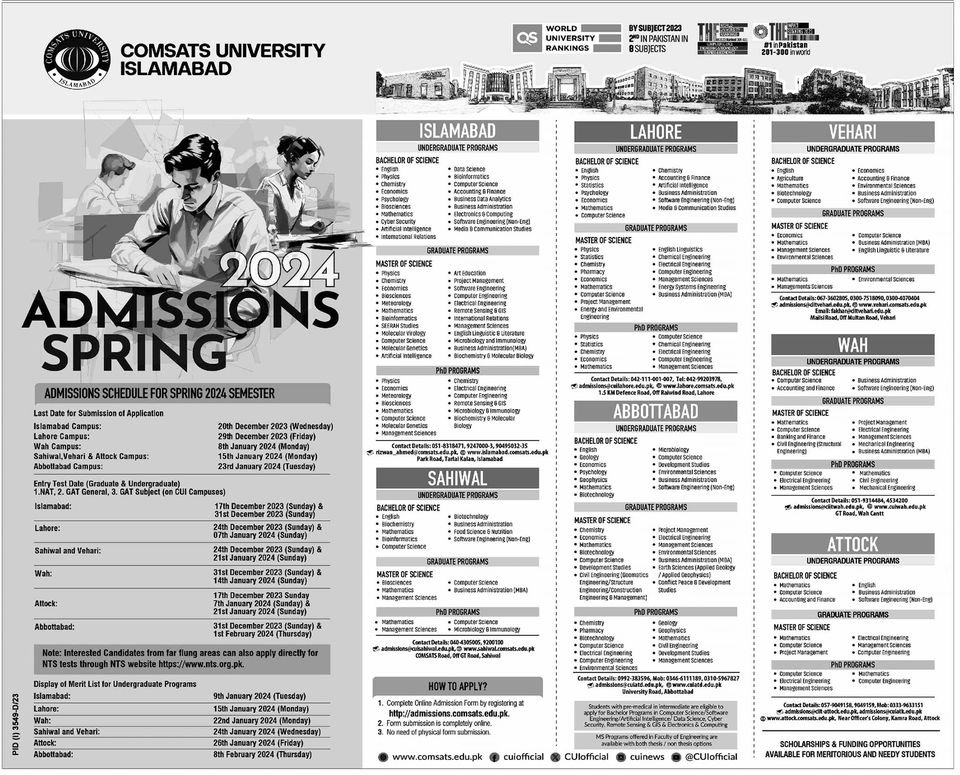 Admissions Open in Comsats University Islamabad 2024 Admissions 2023 — original advertisement