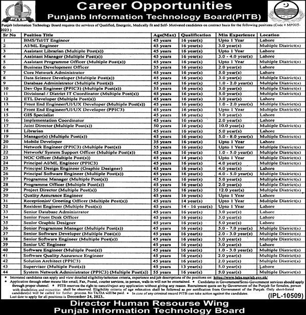 Punjab Information Technology Board Jobs 2023 Jobs 2023 — original advertisement