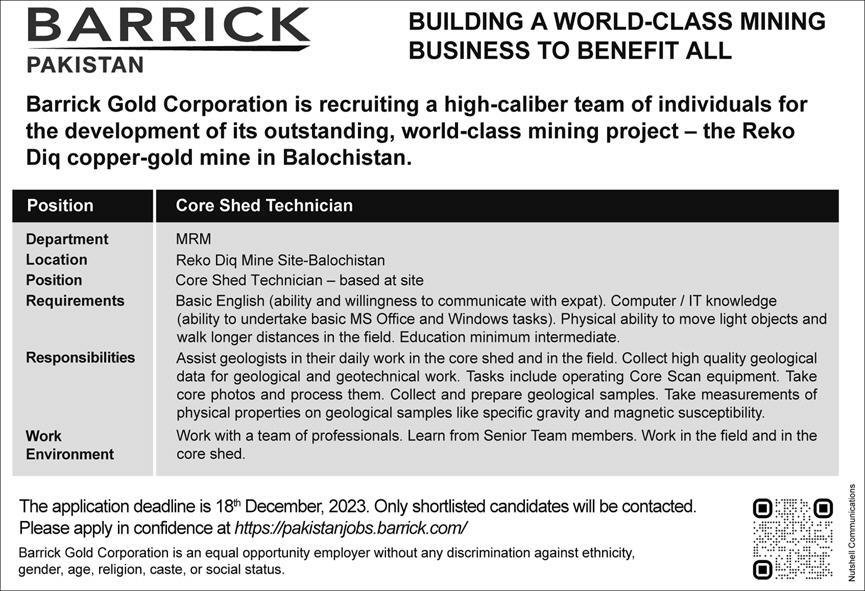Barrick Pakistan Balochistan Jobs 2023 Jobs 2023 — original advertisement