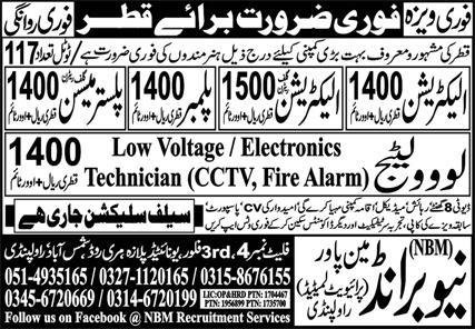 Electrician & Low Voltage Technician Jobs 2023 In Qatar – New Brand Manpower Jobs 2023 — original advertisement