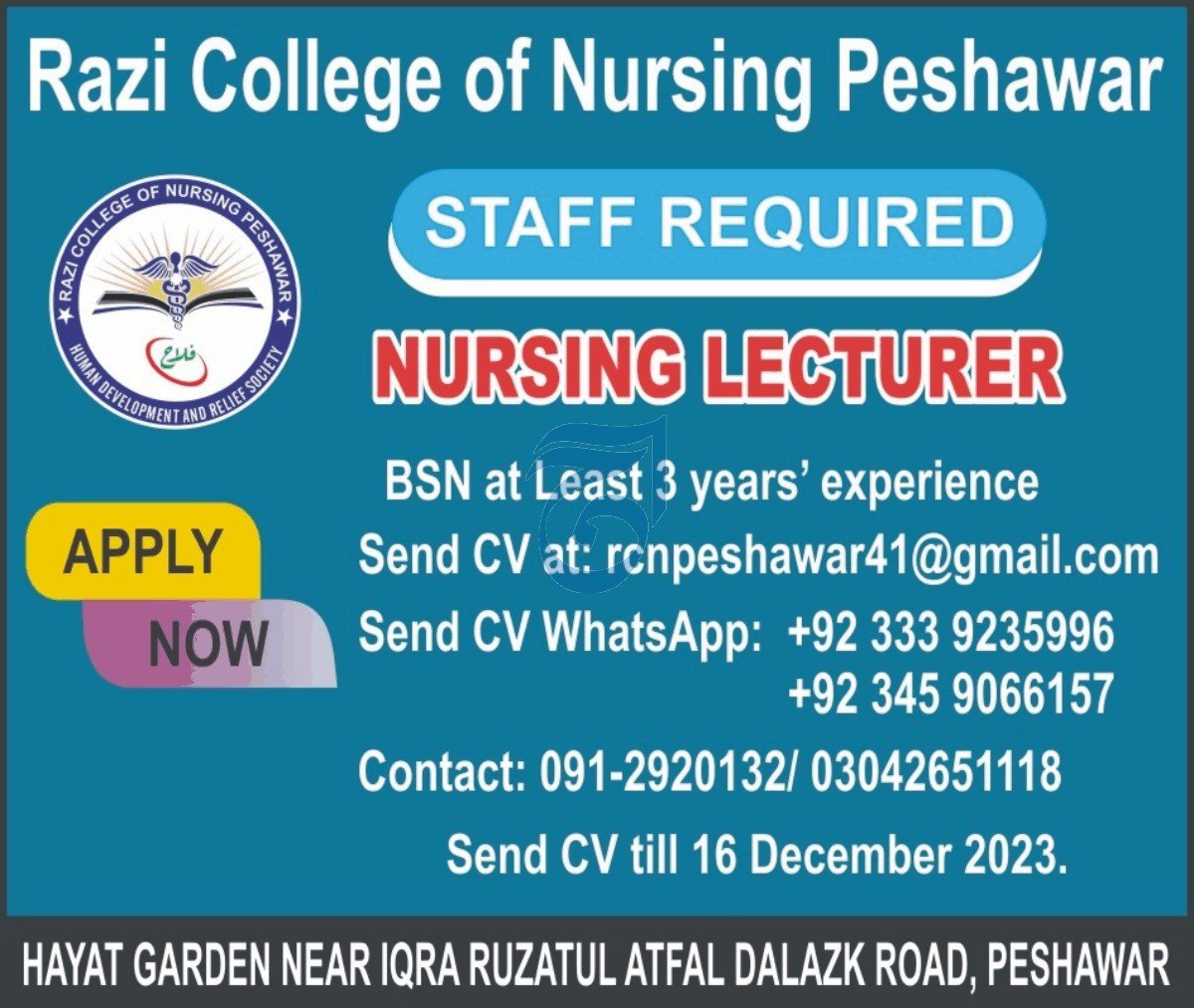 Razi College of Nursing Peshawar Jobs 2023 Jobs 2023 — original advertisement