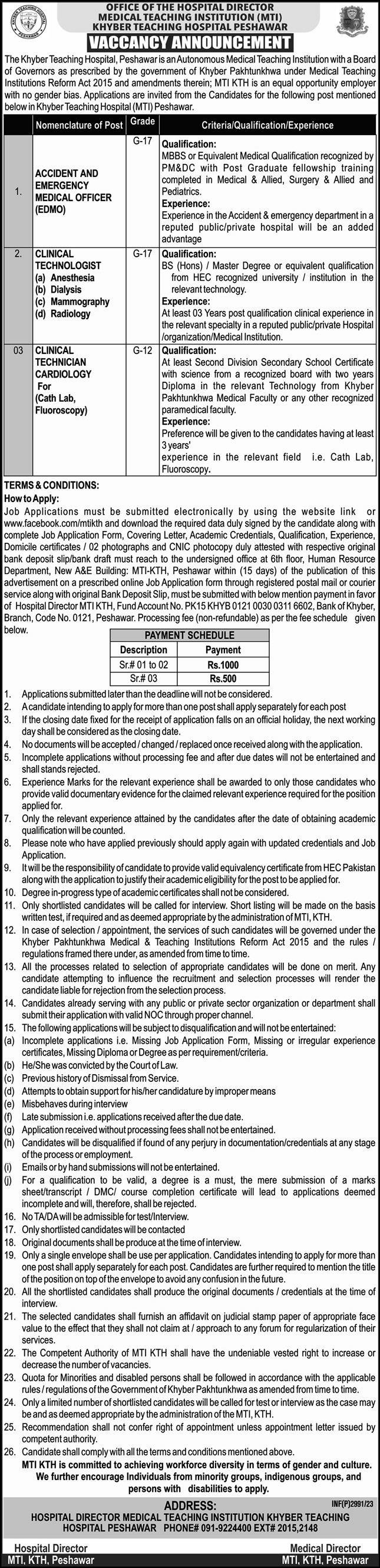 Medical Teaching Institution MTI Peshawar KPK Jobs 2023 – Medical Teaching Institute MTI Khyber Teaching Hospital Peshawar Kpk Jobs 2023 — original advertisement