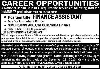National Healthcare NGO Islamabad Job 2023 – Public Sector Organization Jobs 2023 — original advertisement