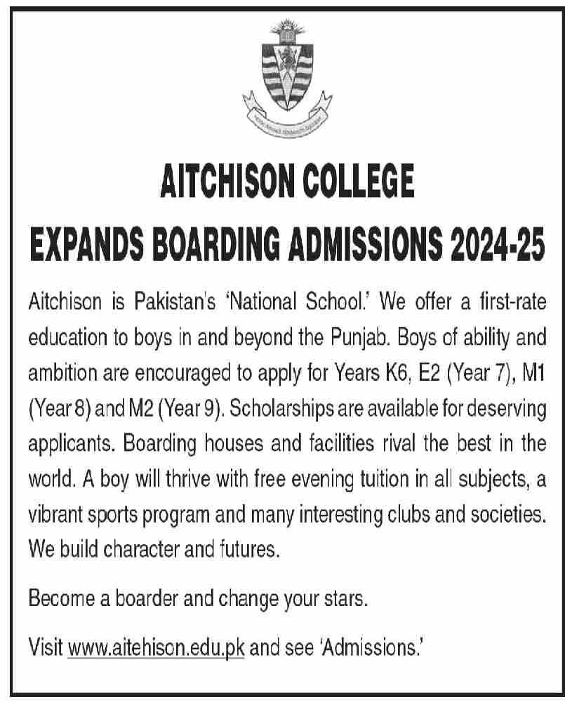 Admissions Open In Aitchson College Lahore 2023 – Aitchison College Lahore Admissions 2023 — original advertisement