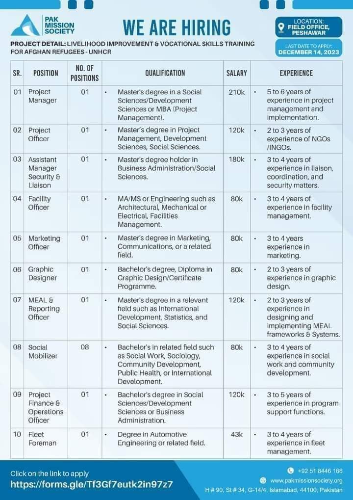 Pak Mission Society Peshawar Jobs 2023 – Public Sector Organization Jobs 2023 — original advertisement