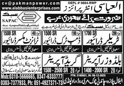 Dump Truck Driver & Transit Mixer Driver Jobs 2023 – Al Abbasi Enterprises Jobs 2023 — original advertisement