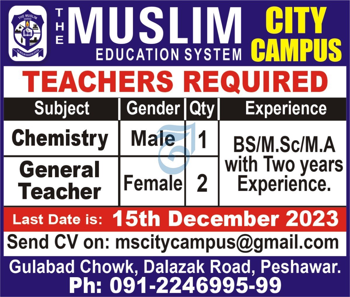 The Muslim Education System Peshawar Jobs 2023 – The Muslim High School Jobs 2023 — original advertisement