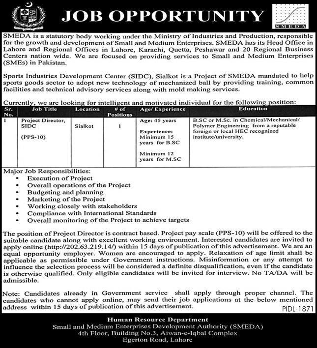 Small & Medium Enterprise Development Authority Lahore Jobs – Small and Medium Enterprise Development Authority (SMEDA) Jobs 2023 — original advertisement