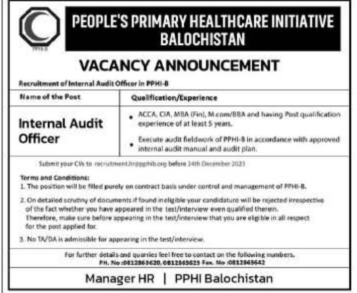 People's Primary Health Care Initiative Balochistan Job 2023 – Peoples Primary Healthcare Initiative Balochsitan Jobs 2023 — original advertisement