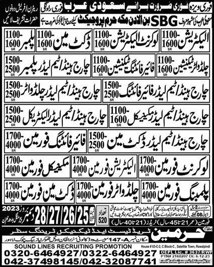 Fire Fighting Technician & Team Leader Duct Man Jobs 2023 – Harmain Trade Test & Technical Training Center Jobs 2023 — original advertisement