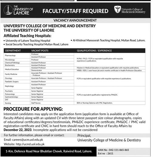 The University of Lahore UOL Lahore Jobs 2023 Jobs 2023 — original advertisement