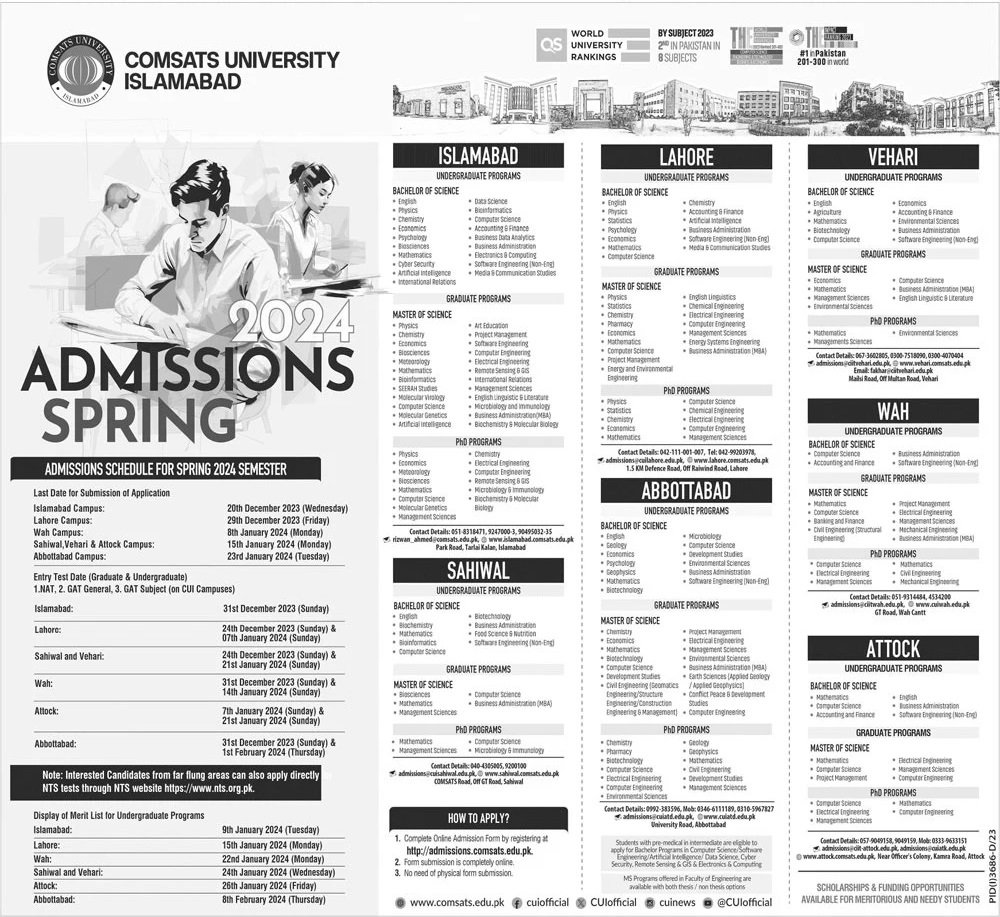 Admissions Open in Comsats University Islambad 2023 – COMSATS University Islamabad Admissions 2023 — original advertisement