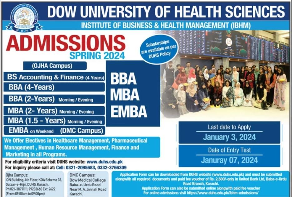 Admission Open in Dow University of Health Sciences 2024 – Dow University of Health Sciences Karachi Admissions 2023 — original advertisement
