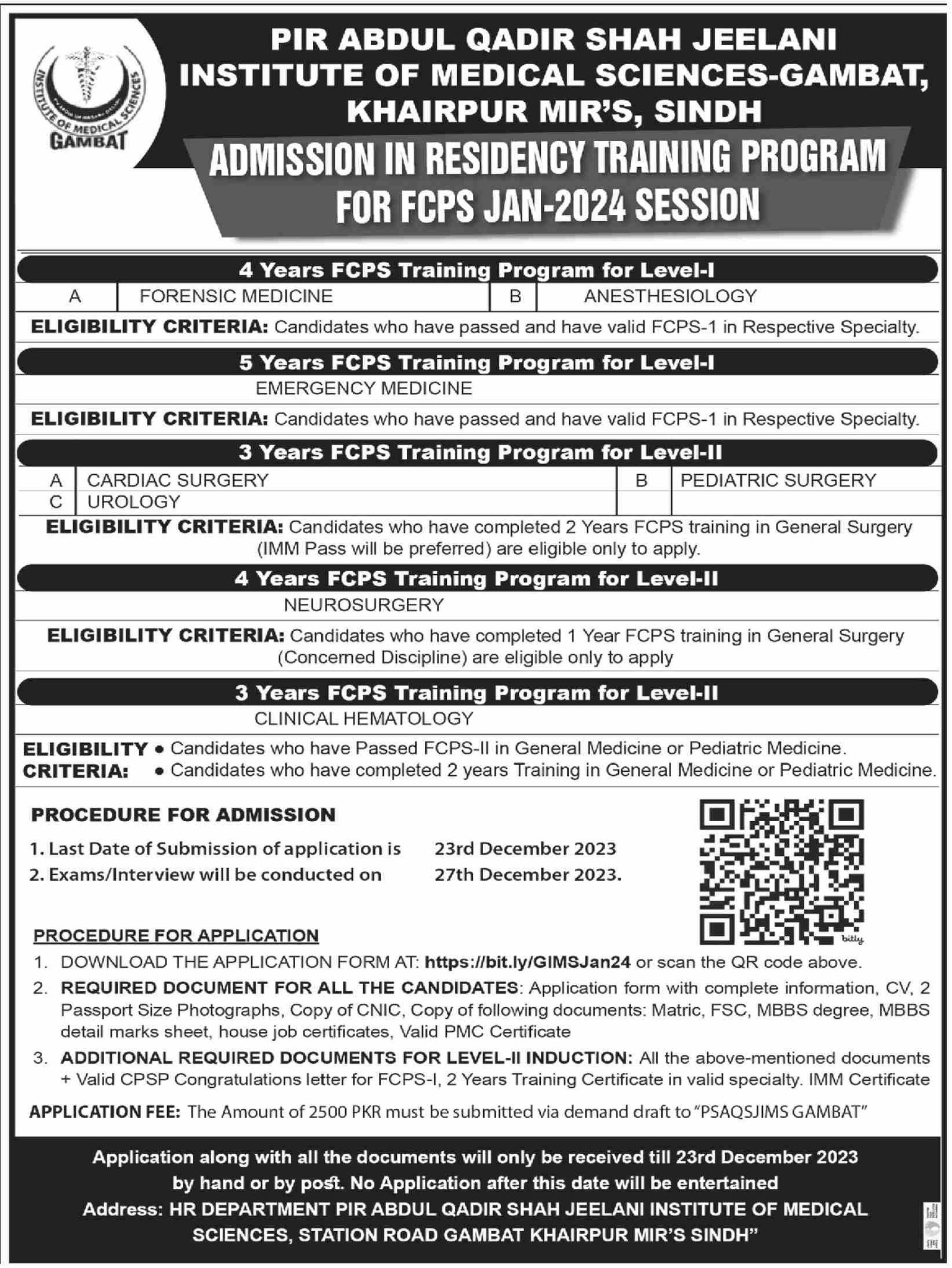 Admissions Open in Pir Abdul Qadir Shah Jeelani Institute – pir abdul qadir jilani institute of medical science Admissions 2023 — original advertisement