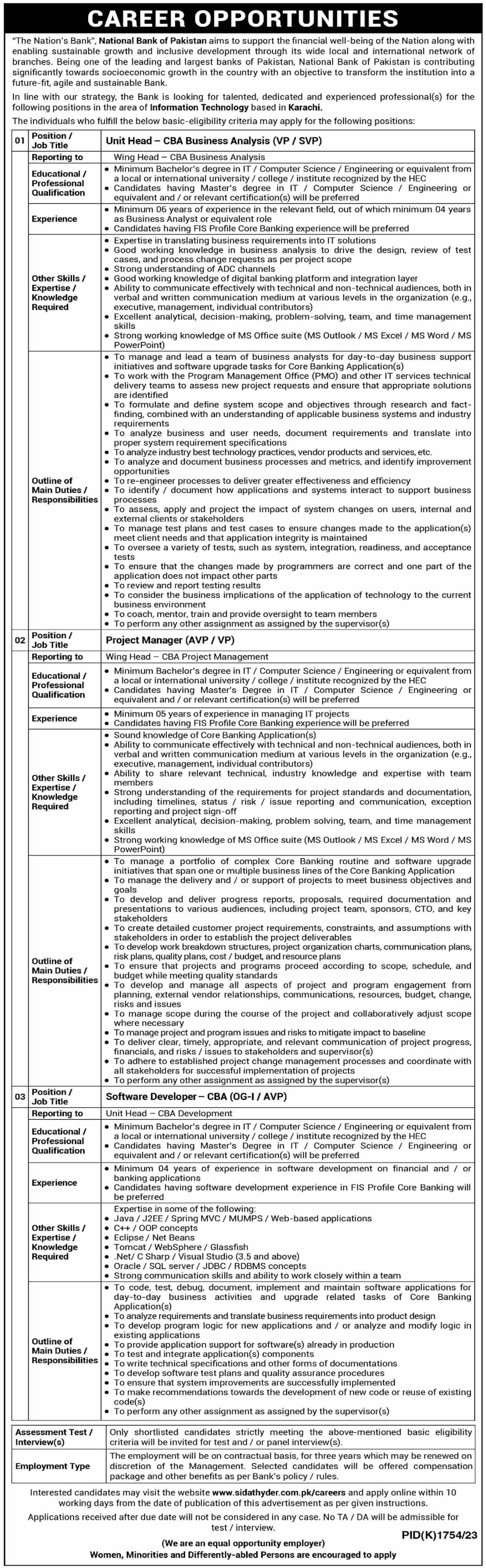 National Bank Of Pakistan NBP KarachiJobs 2023 Jobs 2023 — original advertisement