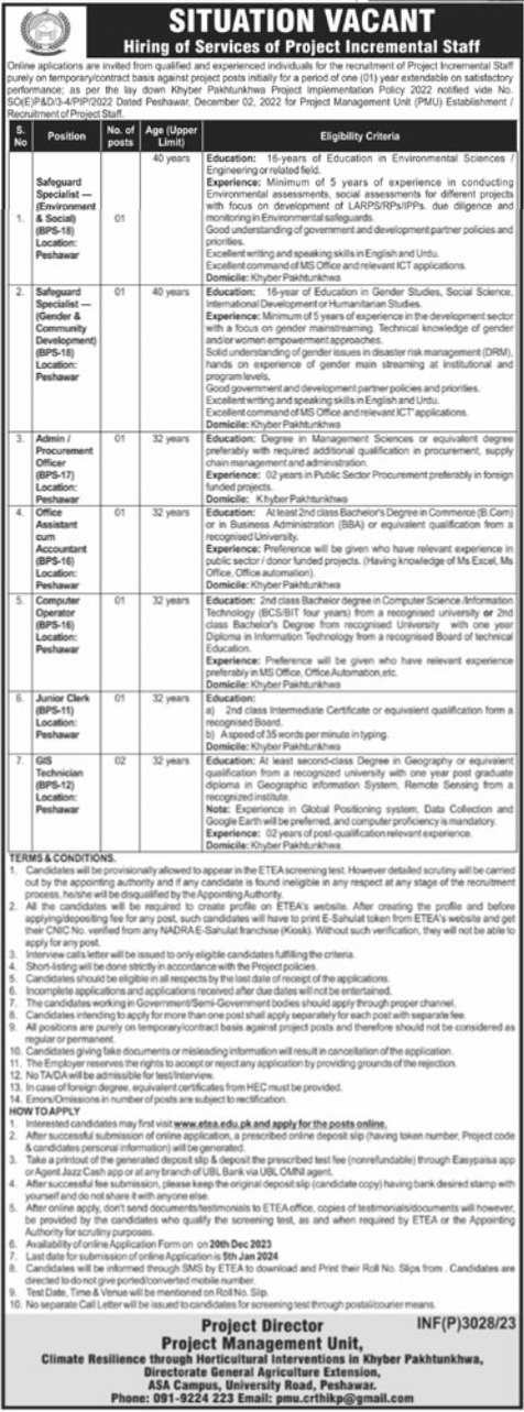 Project Management Unit PMU Peshawar Jobs 2024 – The Urban Unit Punjab Jobs 2023 — original advertisement