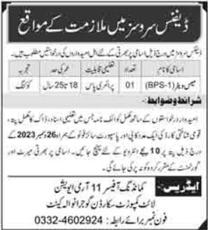 11 Army Aviation Light Composite Squadron Mess Waiter Jobs – Pakistan Army Jobs 2023 — original advertisement