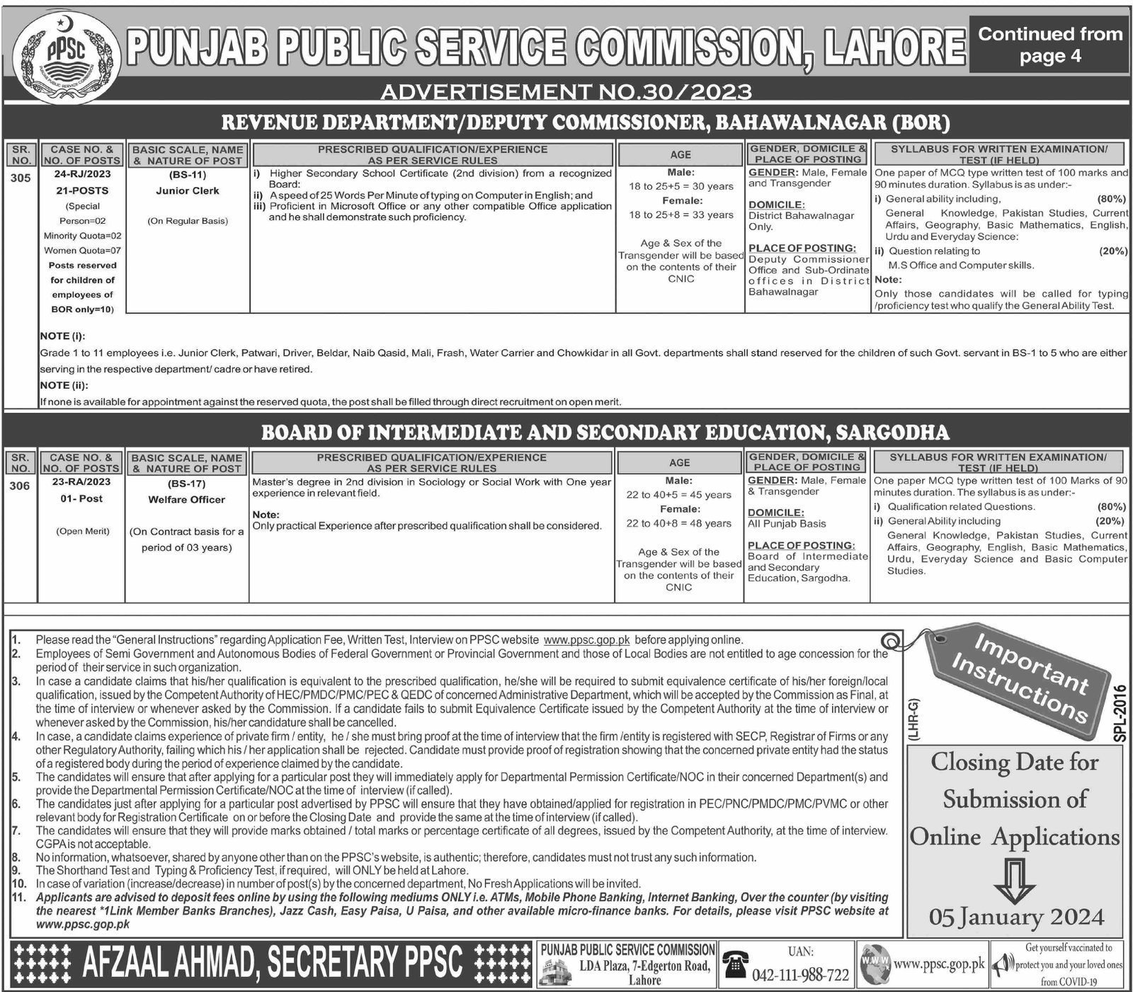 Punjab Public Service Commission PPSC Lahore Jobs 30/2023 – Punjab Public Service Commission Lahore Jobs 2023 — original advertisement