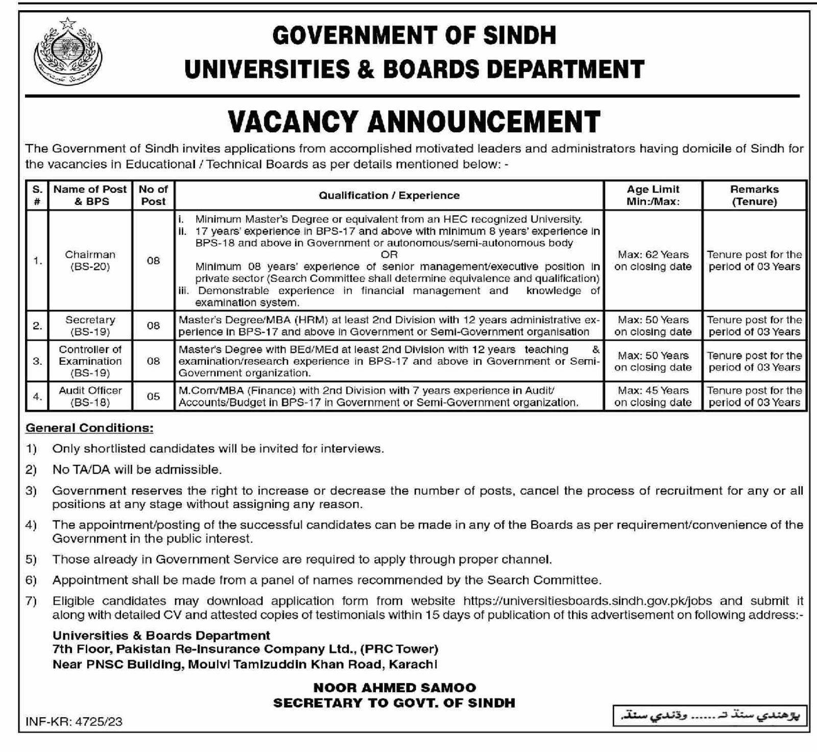 Universities & Boards Department Karachi Jobs 2024 – Universities and Boards Department Sindh Jobs 2023 — original advertisement