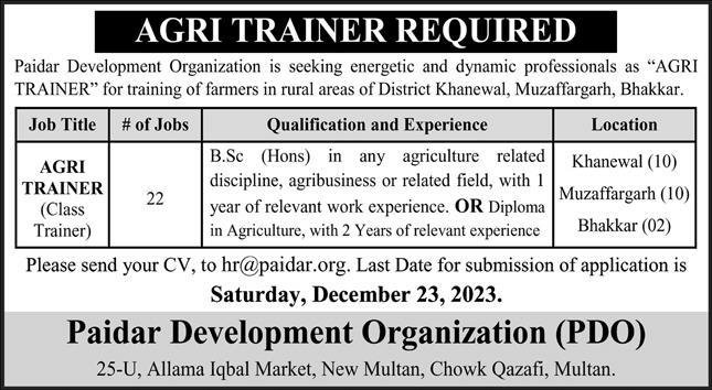 Paidar Development Organization Khanewal Jobs 2023 – Public Sector Organization Jobs 2023 — original advertisement