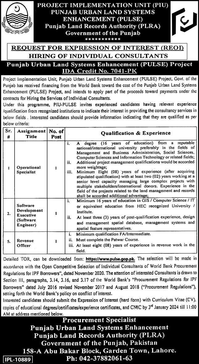 Project Implementation Unit PIU Lahore Punjab Jobs 2024 – Govt of Punjab Jobs 2023 — original advertisement