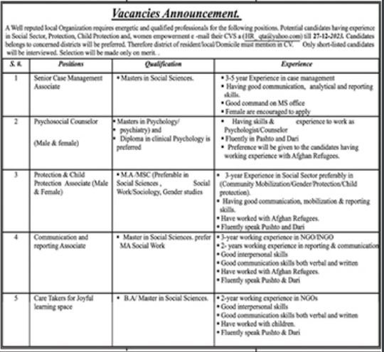 Well Reputed Local Organization Jobs 2023 – Public Sector Organization Jobs 2023 — original advertisement