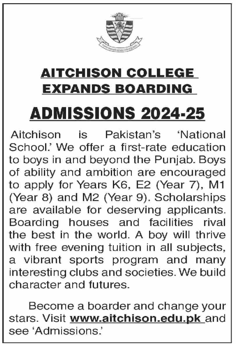 Aitchison College Admission 2024-24 – Aitchison College Lahore Admissions 2023 — original advertisement