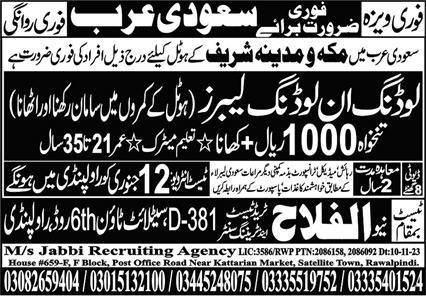 Loading Labor & Unloading Labor Jobs 2024 In Saudi Arabia – Jabbi Recruiting Agency Jobs 2023 — original advertisement