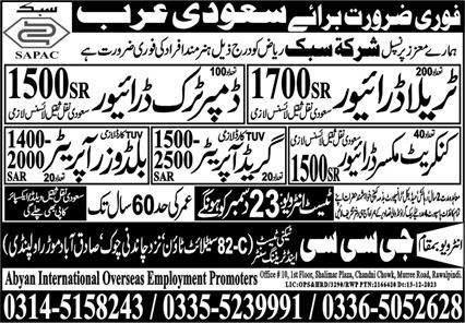 Concrete Mixer Driver & Bulldozer Operator Jobs 2023 – GCC Techni Test & Training Center Telecom Jobs 2023 — original advertisement