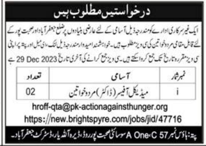 Non government organization jafarabad &,jhal magsi jobs – Public Sector Organization Jobs 2023 — original advertisement