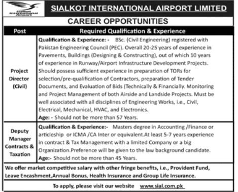Sialkot International Airport Ltd Sialkot Jobs 2024 – Sialkot International Airport Limited Jobs 2023 — original advertisement