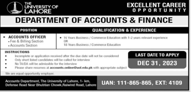 The University Of Lahore UOL Jobs 2023 Jobs 2023 — original advertisement