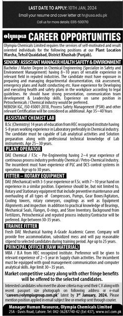 Olympia Chemical Limited Jobs 2024 – Olympia Chemicals Limited Jobs 2023 — original advertisement
