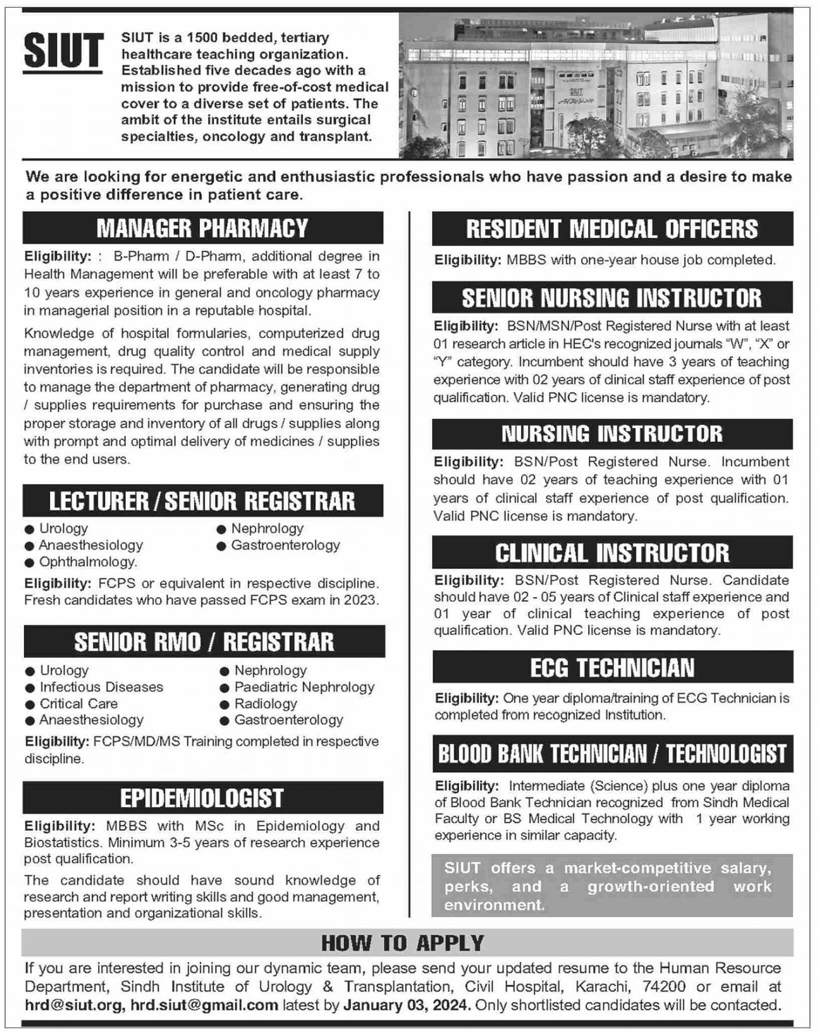 Sindh Institute of Urology and Transplantation SIUT Jobs – Sindh Institute of Urology and Transplantation SIUT Karachi Jobs 2023 — original advertisement