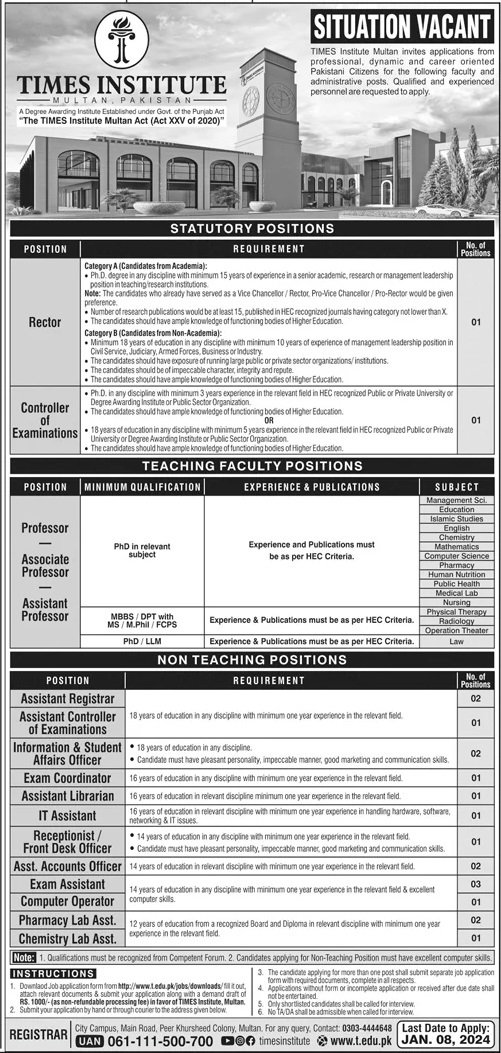 Times Institute Multan Punjab Jobs 2024 Jobs 2023 — original advertisement