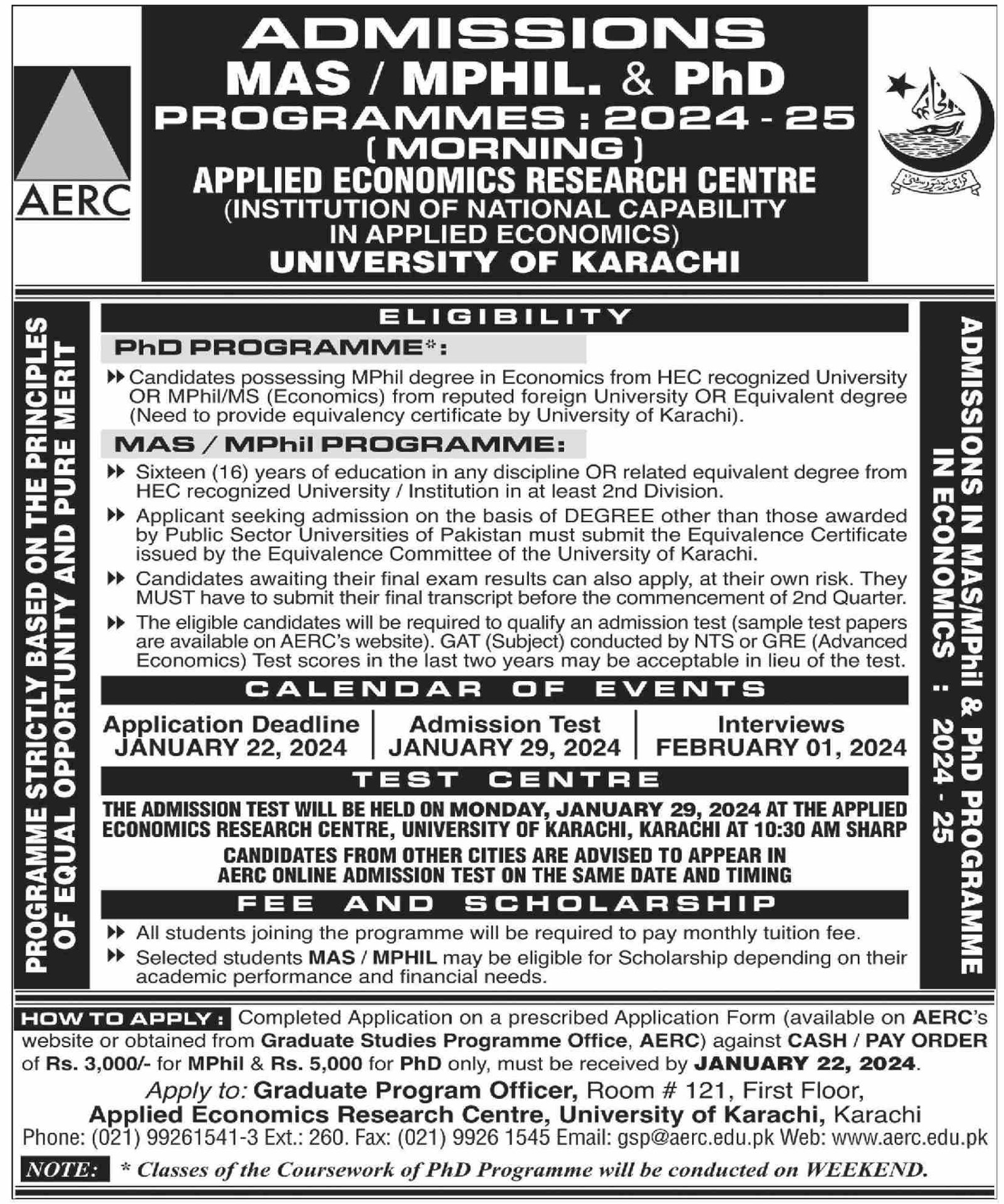 Admissions Open in University of Karachi 2024 Admissions 2023 — original advertisement