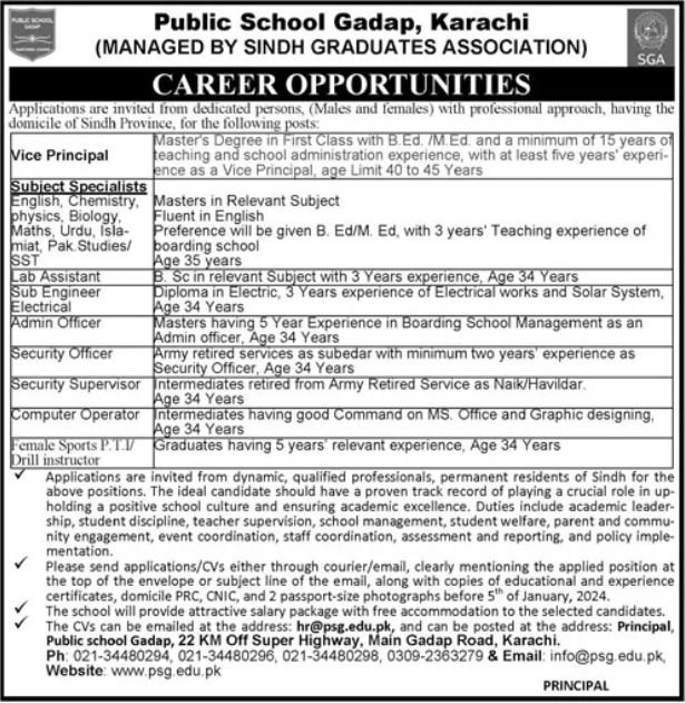 Public School Gadap Karachi Jobs 2024 Jobs 2023 — original advertisement