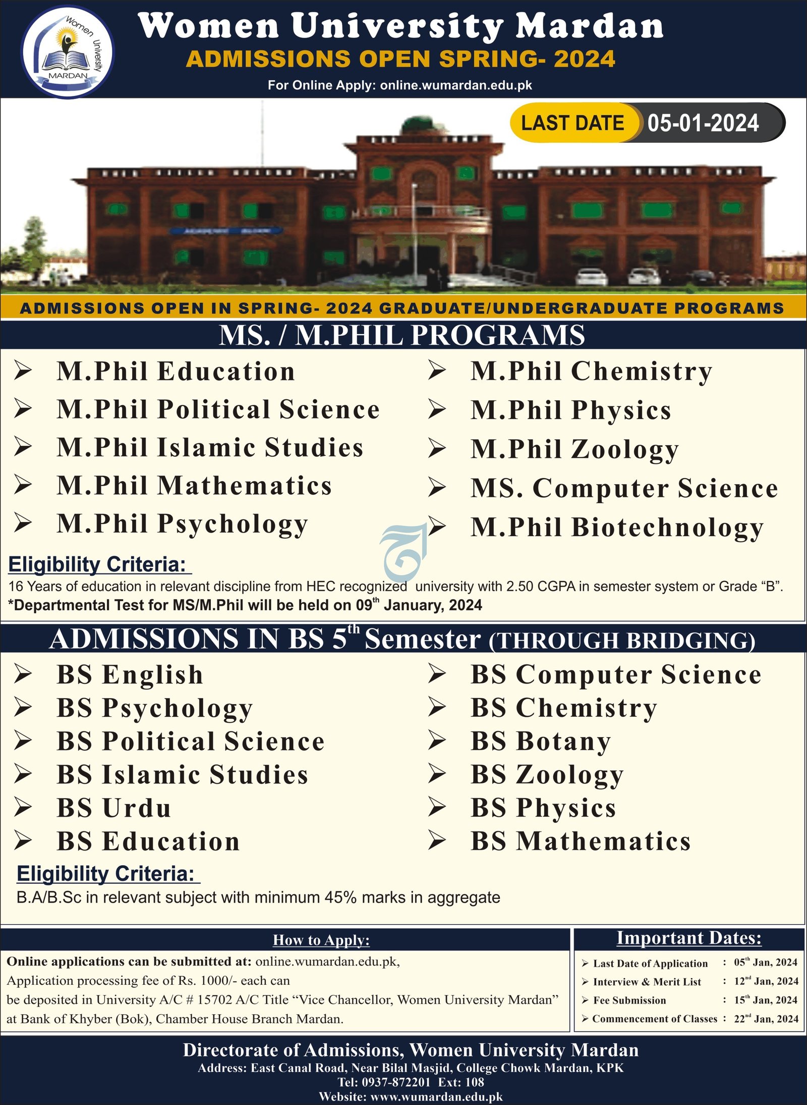 Admissions Open in Women University Mardan Spring 2024 – Women University Mardan Kpk Admissions 2023 — original advertisement